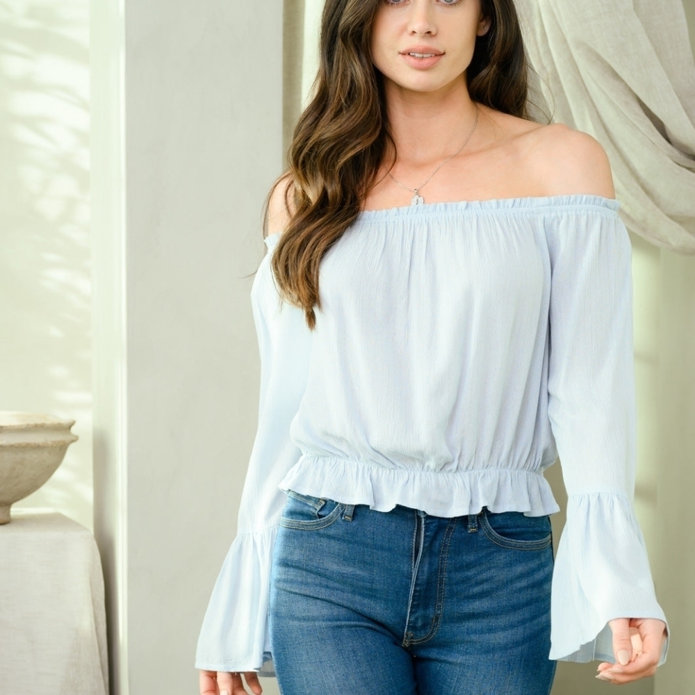 Off Shoulder Bell Sleeve Shimmer detail top - Picture 5 of 5